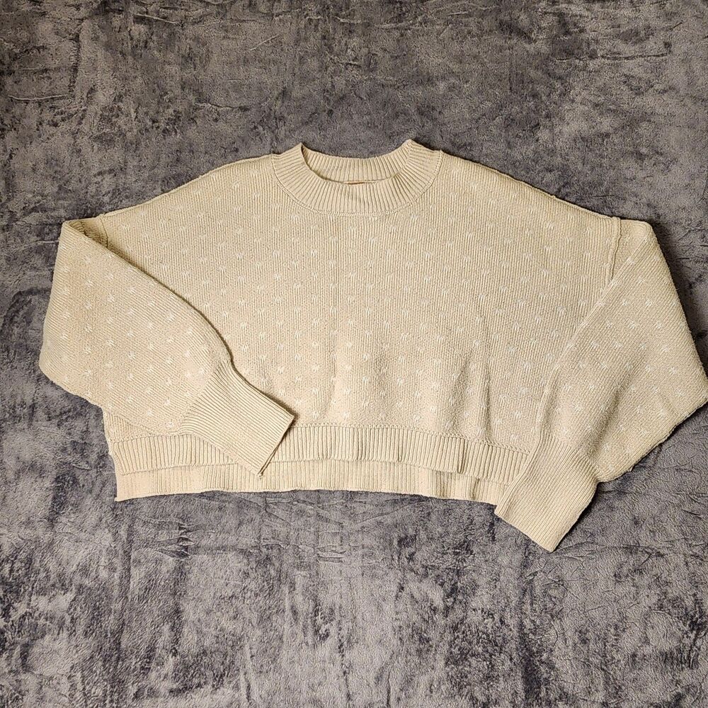 Free People Easy Street Patterned Crop‎ Sweater Oatmeal Ivory Slouchy Knit Sz M